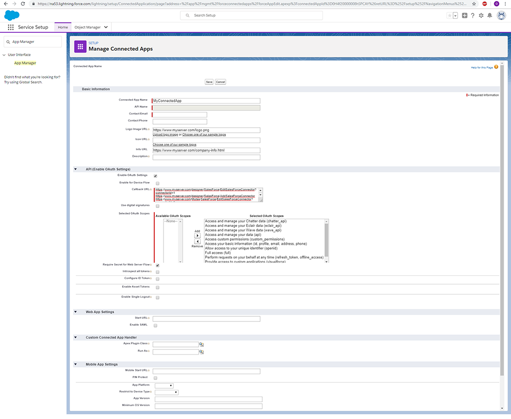 Sales Force Settings interface screenshot 3 in SalesForce
