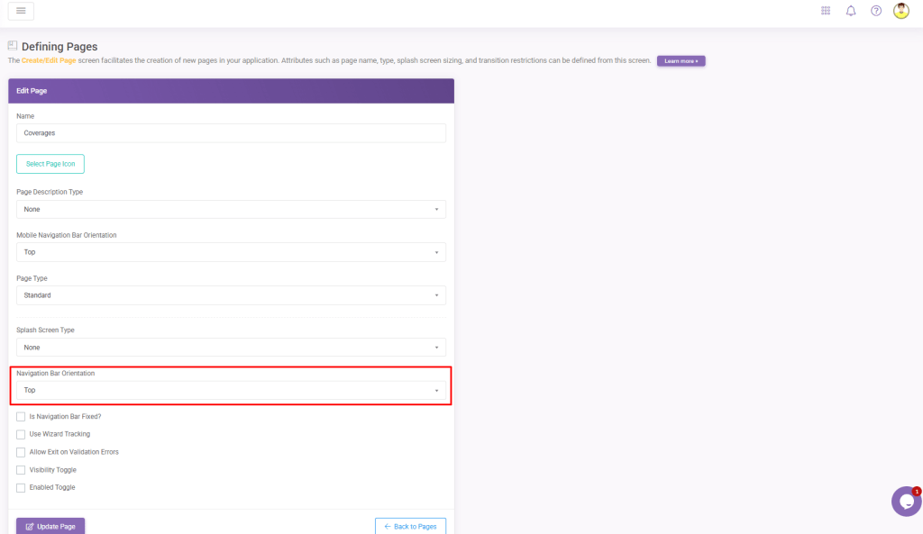 Pages Navigation Define Page