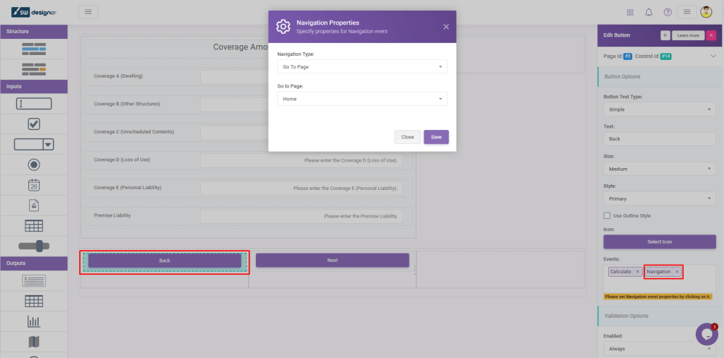 Pages Navigation User Interface