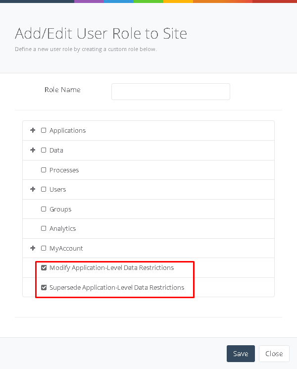 Application-Level Data Restrictions interface