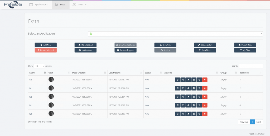 Application Management interface