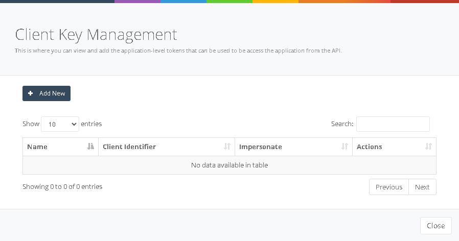 Application Management interface