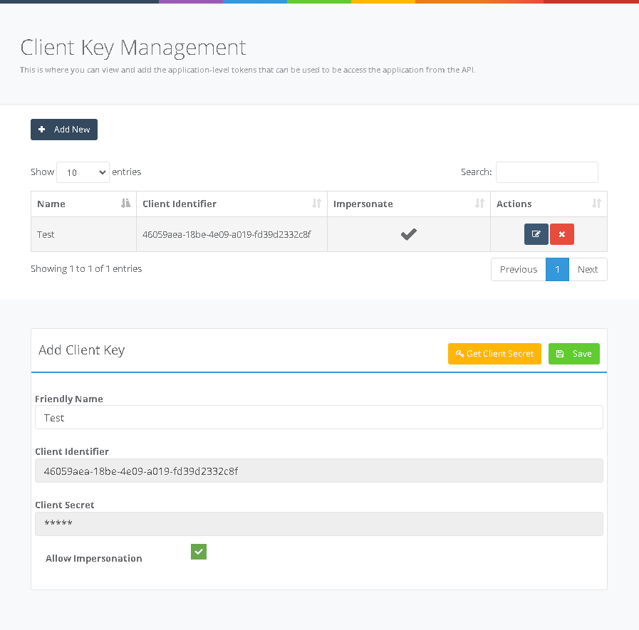 Application Management interface