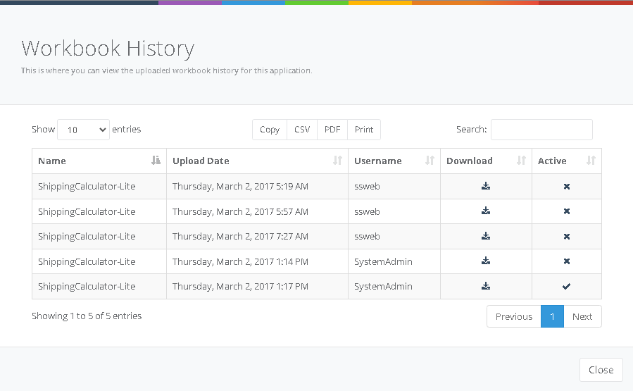 Workbook History and Version Control interface