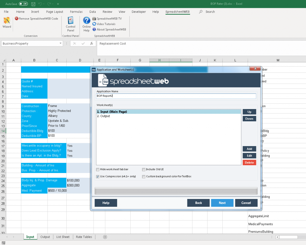 Worksheet Controls interface