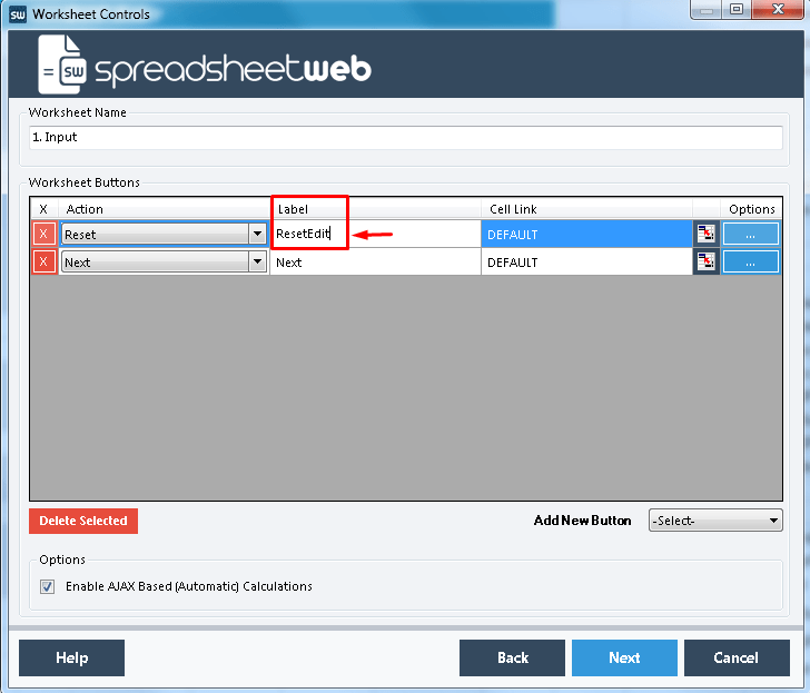 Worksheet Controls interface