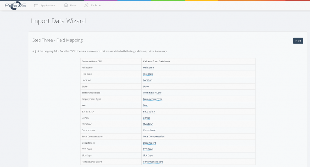 Data Import interface