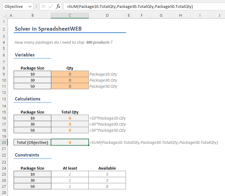 Solver in SpreadsheetWEB 05