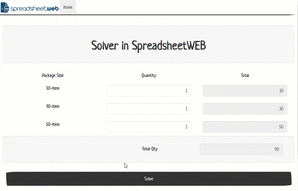 Solver in SpreadsheetWEB