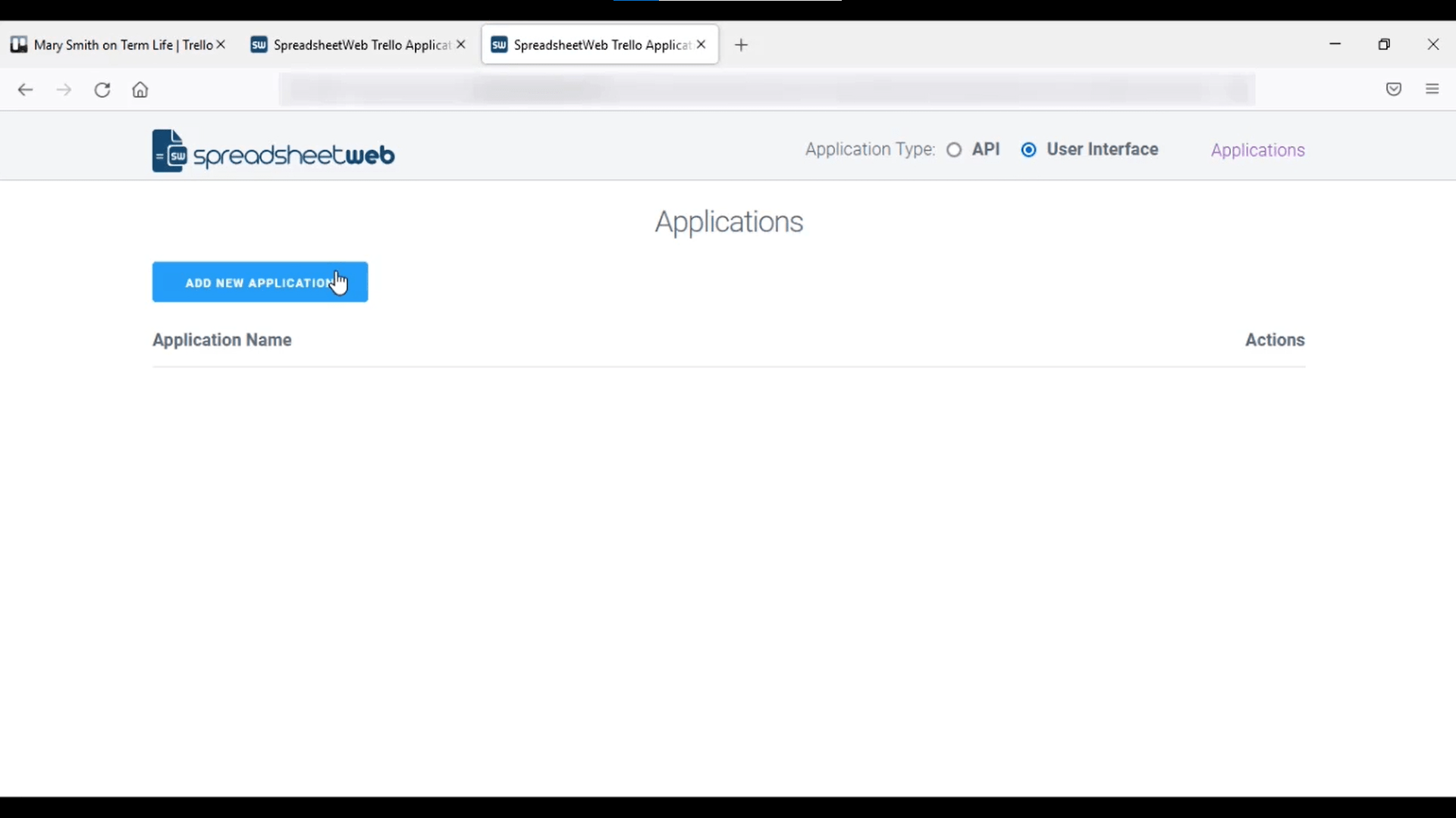 Trello Applications interface
