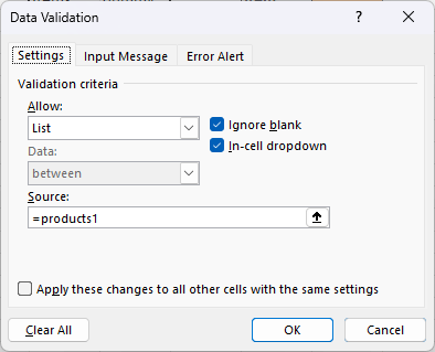 Data Validation: Pull List from Metadata interface screenshot 6 in Dropdown