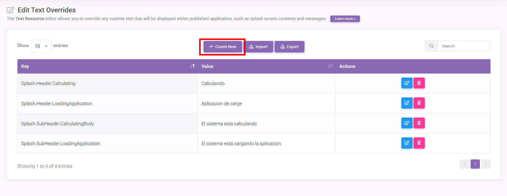 Edit Runtime Texts Create New: Text Resource (Run-time) Editor interface screenshot 2