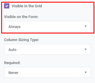 Input Grid Column Properties Form Based Visible: Form Based grids interface screenshot 48 in Input Grids