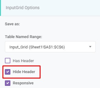 Input Grid Hide Header: Hide Header interface screenshot 5 in Input Grids