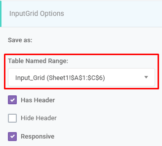 Input Grid Named Range: Table Named Range interface screenshot 1 in Input Grids