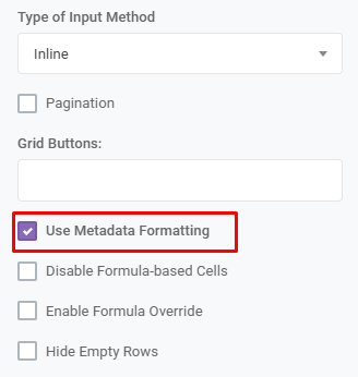 Input Grid Use Metadata Formatting: Use Metadata Formatting interface screenshot 16 in Input Grids
