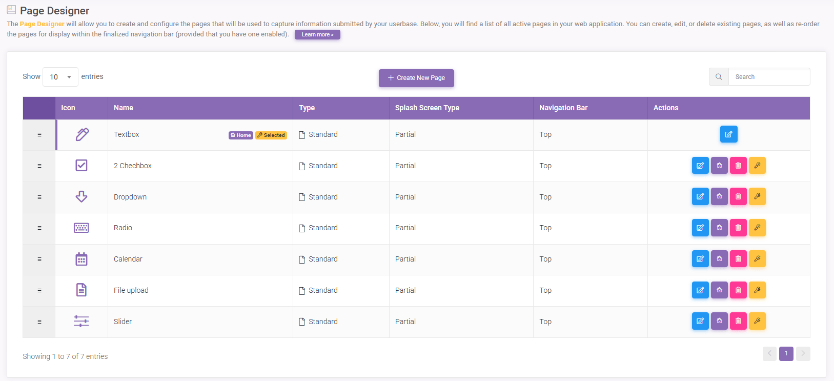 Page Designer: Pages and Navigation interface screenshot 1