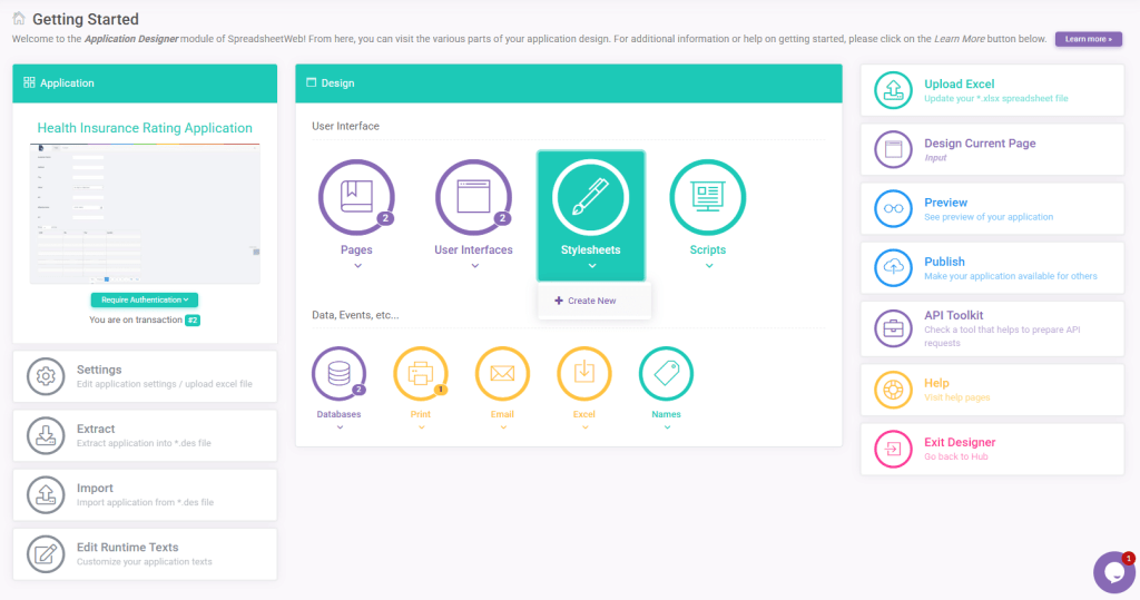 Stylesheets Create New: Stylesheets interface screenshot 1