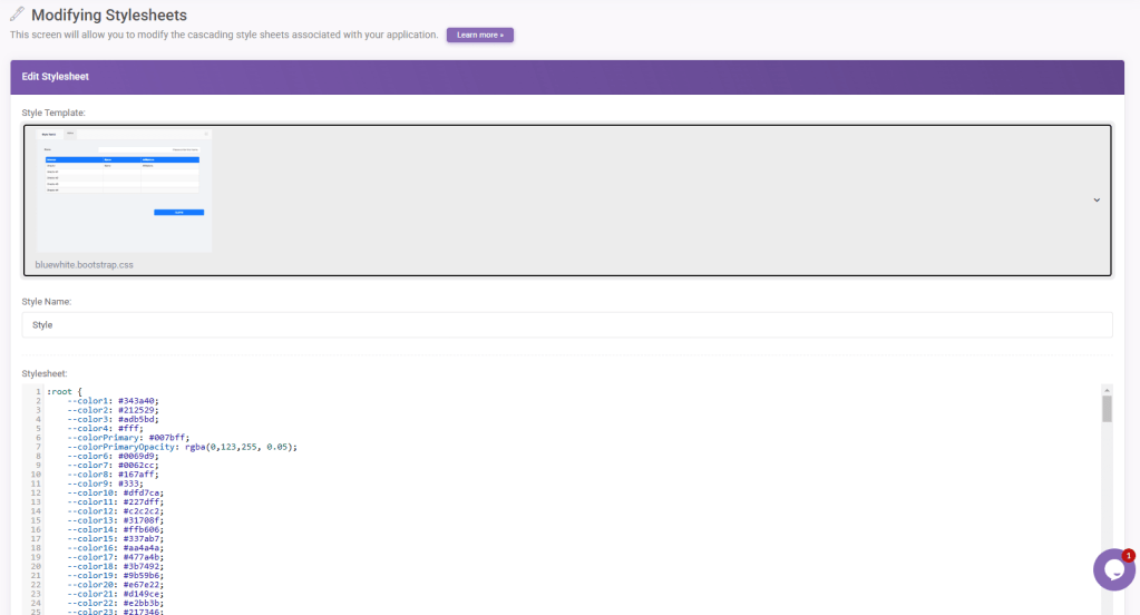 Stylesheets Create New Modify: Stylesheets interface screenshot 3