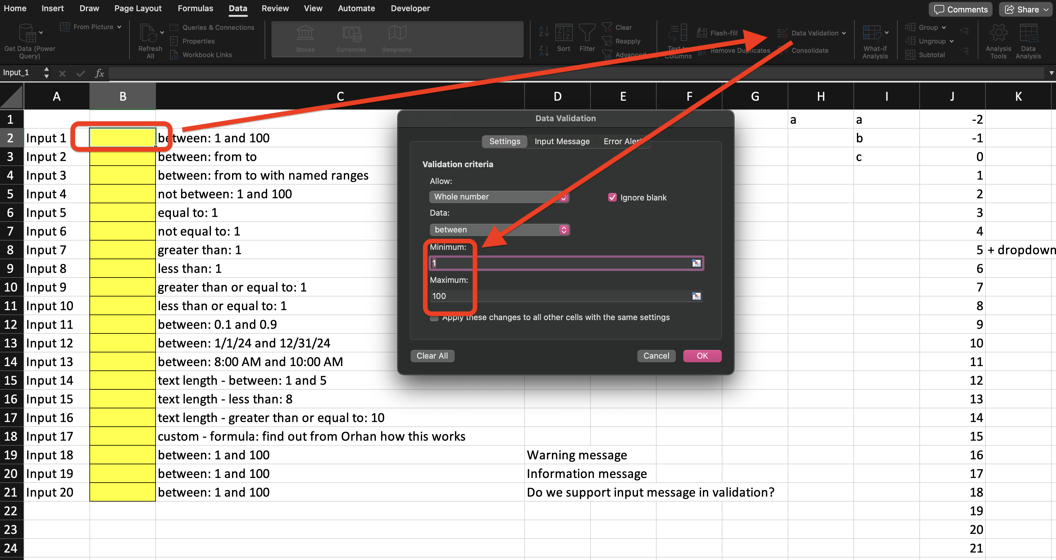 Textbox Validation: Enable Excel Data Validation interface screenshot 36 in Textbox