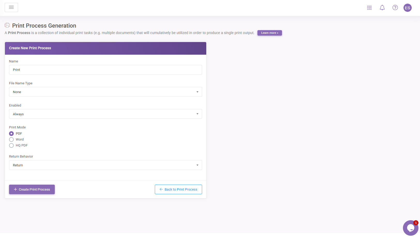 Print Create New: Print Process interface screenshot 4