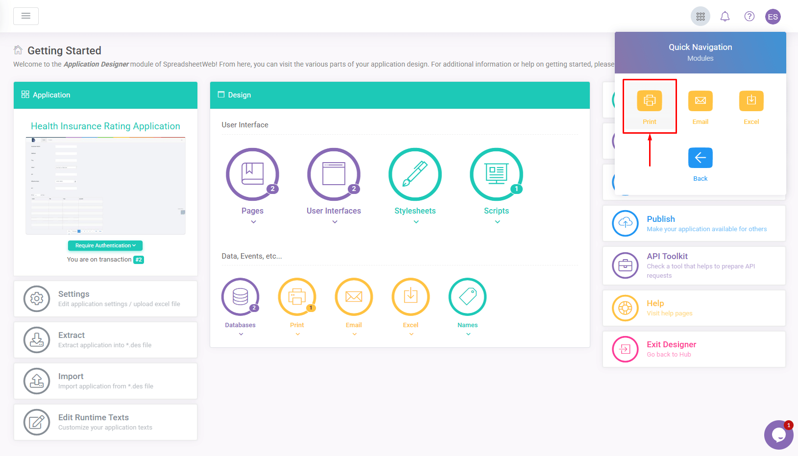 Print Quick Navigation Events Print: Print Process interface screenshot 3