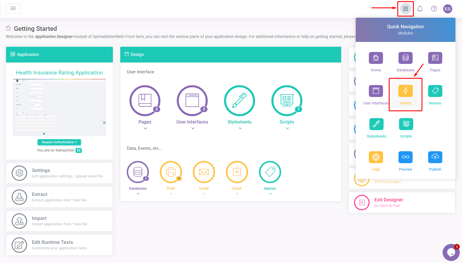 Print Quick Navigation Events: Print Process interface screenshot 2