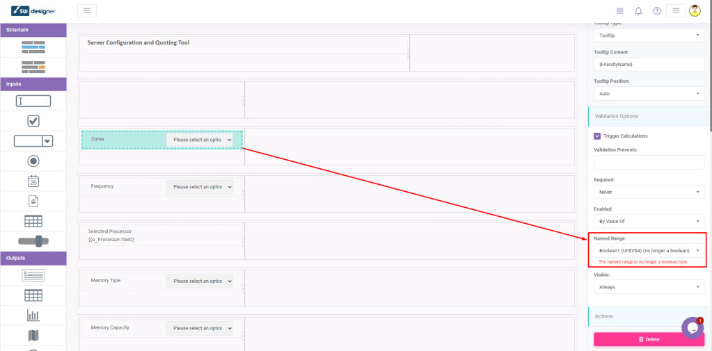 Validation Messages Named Range No Longer Boolean: The Enabled (or Visible) property of Control on page X is bound to a named range Y that is no longer a Boolean. interface screens