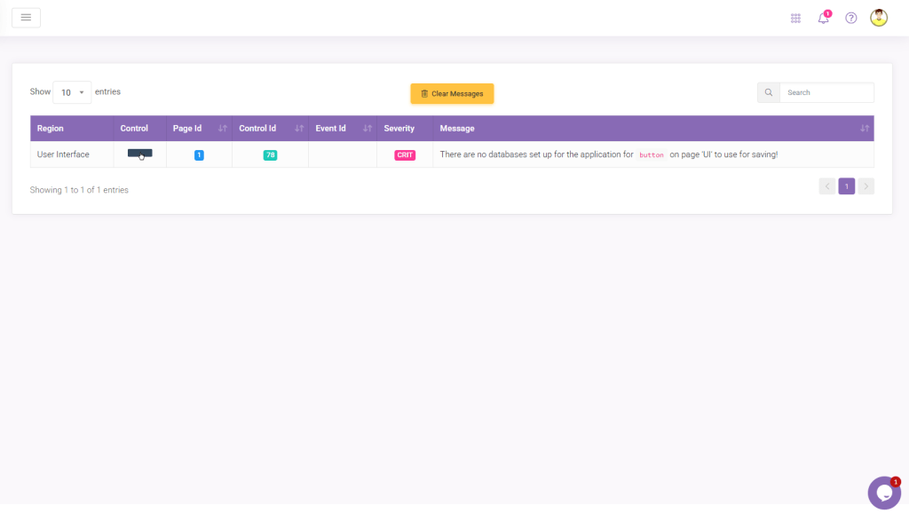 Validation Messages Save No Database: There are no databases set up for the application for button Name on page X to use for saving! interface screenshot 14 in Validation Messages