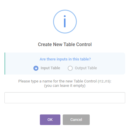 SpreadsheetWeb Elements Create New Table Control