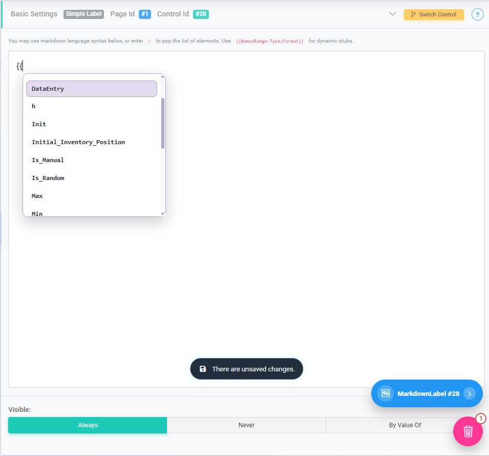 Simple Label Dynamic Content